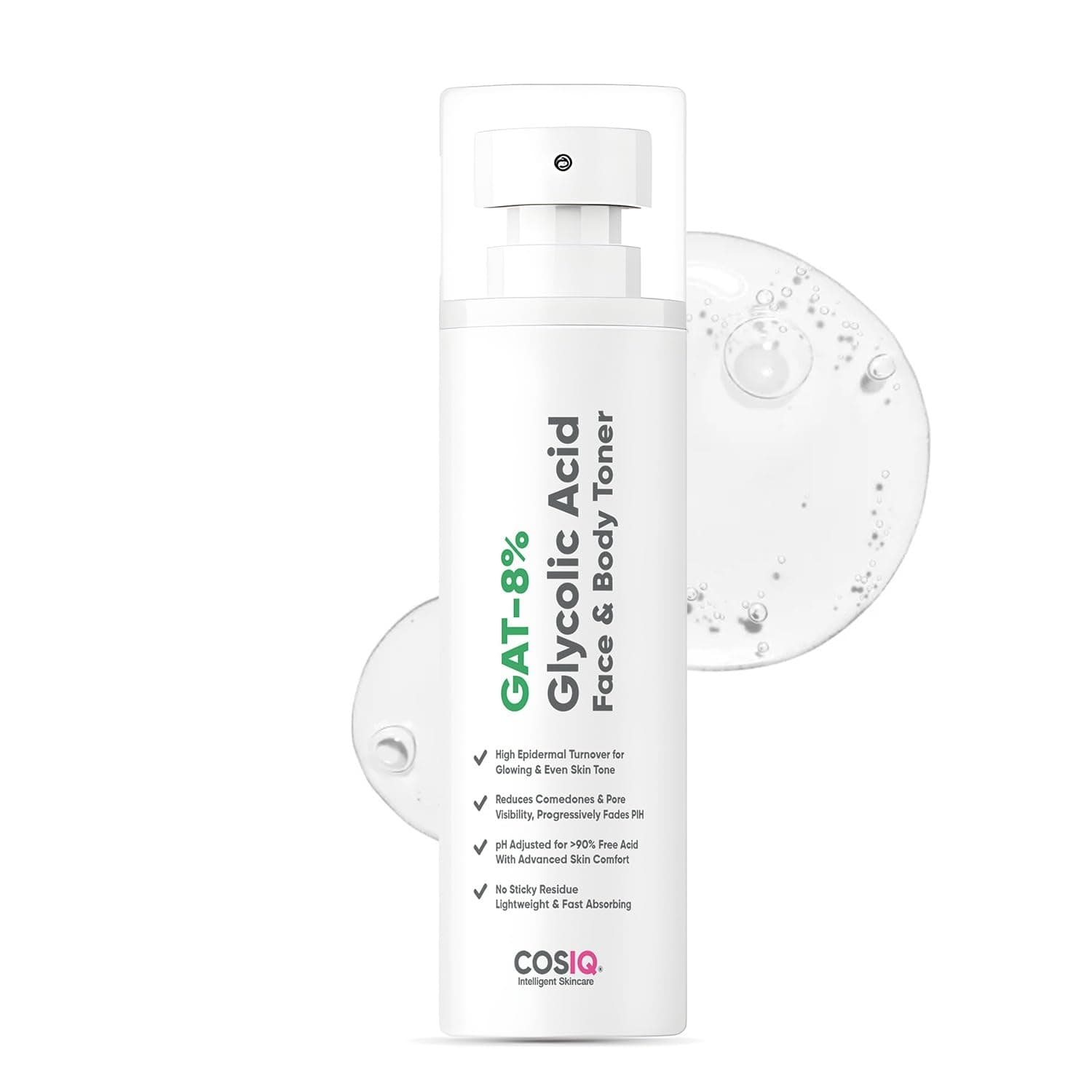 COS-IQ 8% Glycolic Acid Toner, Glowing & Even Skin Tone, Women & Men, 100ml | Exfoliates & Brightens For Face & Body, Reduces Tan & Dullness, Alcohol-Free, Use 2-3 Times Weekly At Night