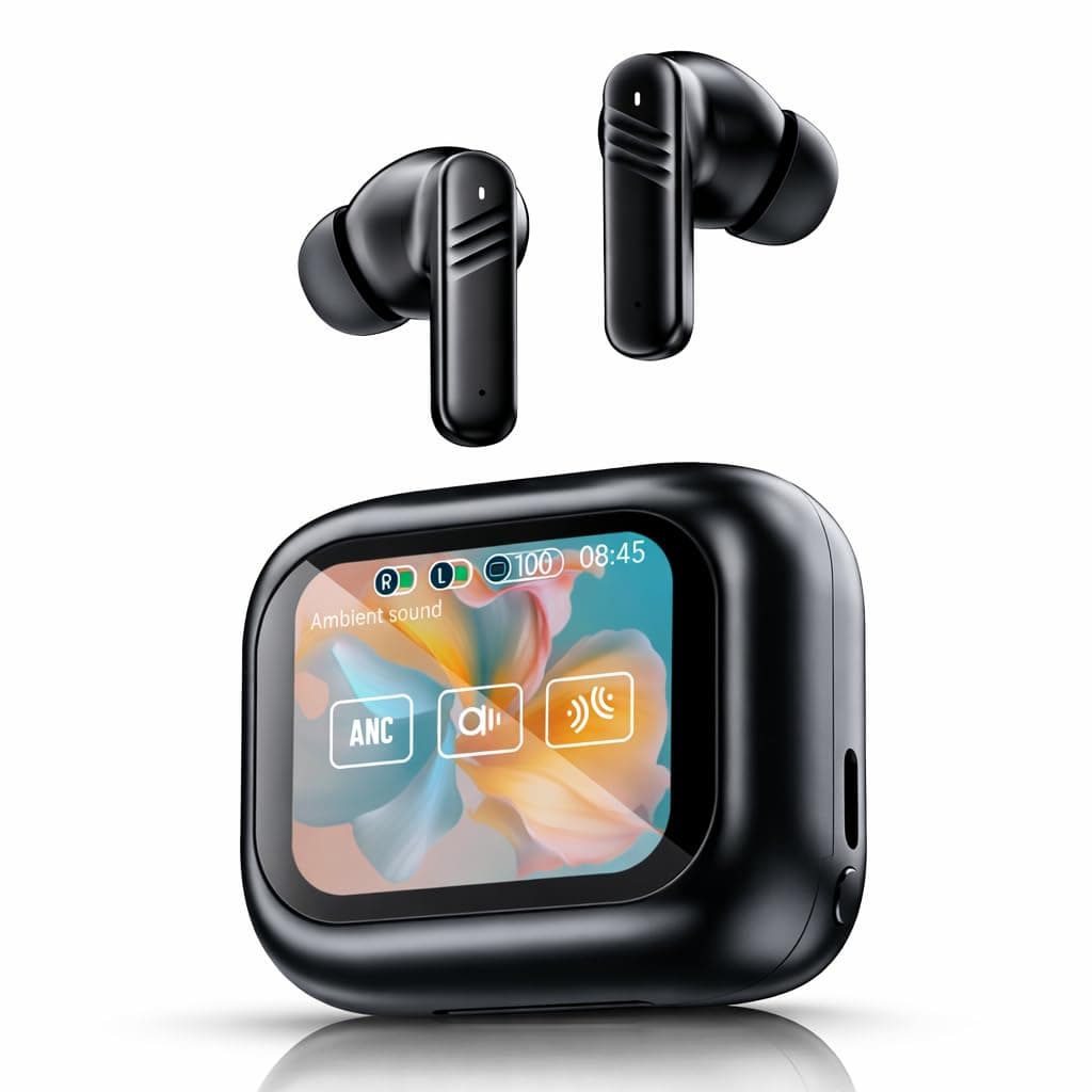 VEHOP GEN PODS Touch TWS Earbuds | HD Touch Screen Display | 32dB ANC | Transparency Mode | 40 Hrs Playtime | AI-ENC Quad Mics | Find My Earphones | Bluetooth 5.4 | 4 EQ Modes | Black