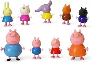 Bravia Peppa Pig Family Toys Set George Mummy Daddy with Grandparents | Dollhouse Family Big House Car, 9 Cartoon Characters | Soft Toys for Kids | Birthday Rakhi Party Gift- 21