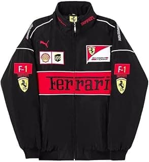 EXOTIX Black Racing Vintage Embroidered Jacket | Modern F1 Style Streetwear Bomber Jacket | Motorsport-Inspired Fashion Outerwear for Men