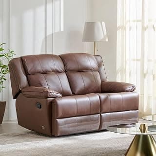 Home Centre | Torino Half Leather 2-Seater Recliner Set | Recliner Sofa for Living Room | Solid Wood | Brown | 2 Year Warranty