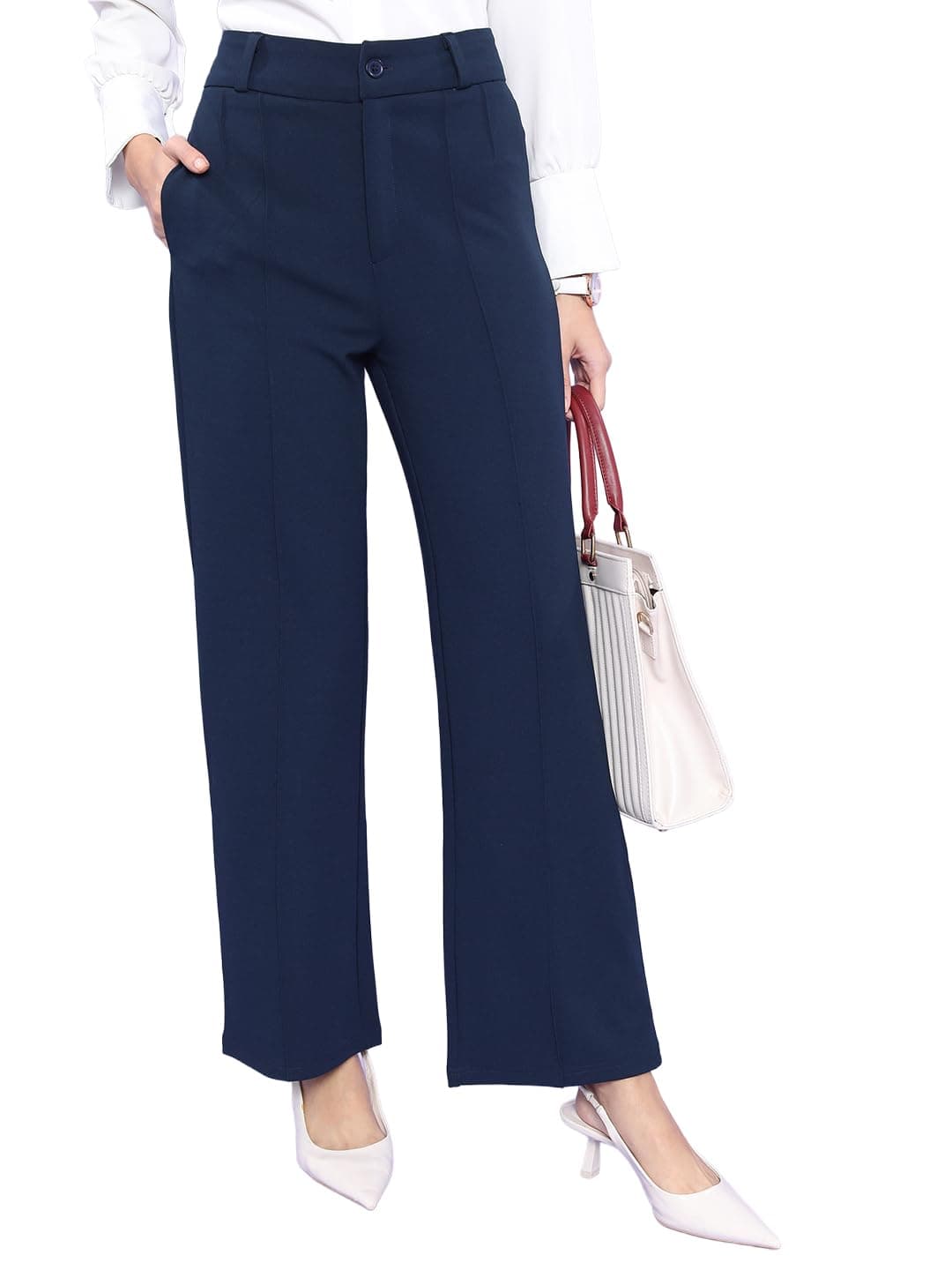 Tokyo Talkies Women Straight Fit High-Rise Parallel Trousers_Navy_32