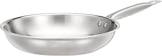 Amazon Brand - Solimo Triply Frying Pan | Induction and Gas Stove Compatible | Three-Layer Durable Construction | Uniform Heating | 43.4 x 25.7 x 7.7 cm | Medium | Dia: 24 cm, Stainless Steel, Silver
