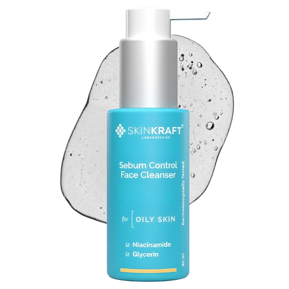 SkinKraft Sebum Control Face Cleanser For Oily Skin | 60ml | Oily skin facial cleanser | Niacinamide & glycerin | Controls excess oil, refines pores & keeps skin comfortably hydrated