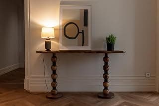 Solid Sheesham Wood Console Table for Living Room | Entryway Hallway Sofa & Fish Tank Table | Narrow Stand with Turned Ball Legs & Rounded Edge Top | Wooden Accent Furniture |Light Walnut
