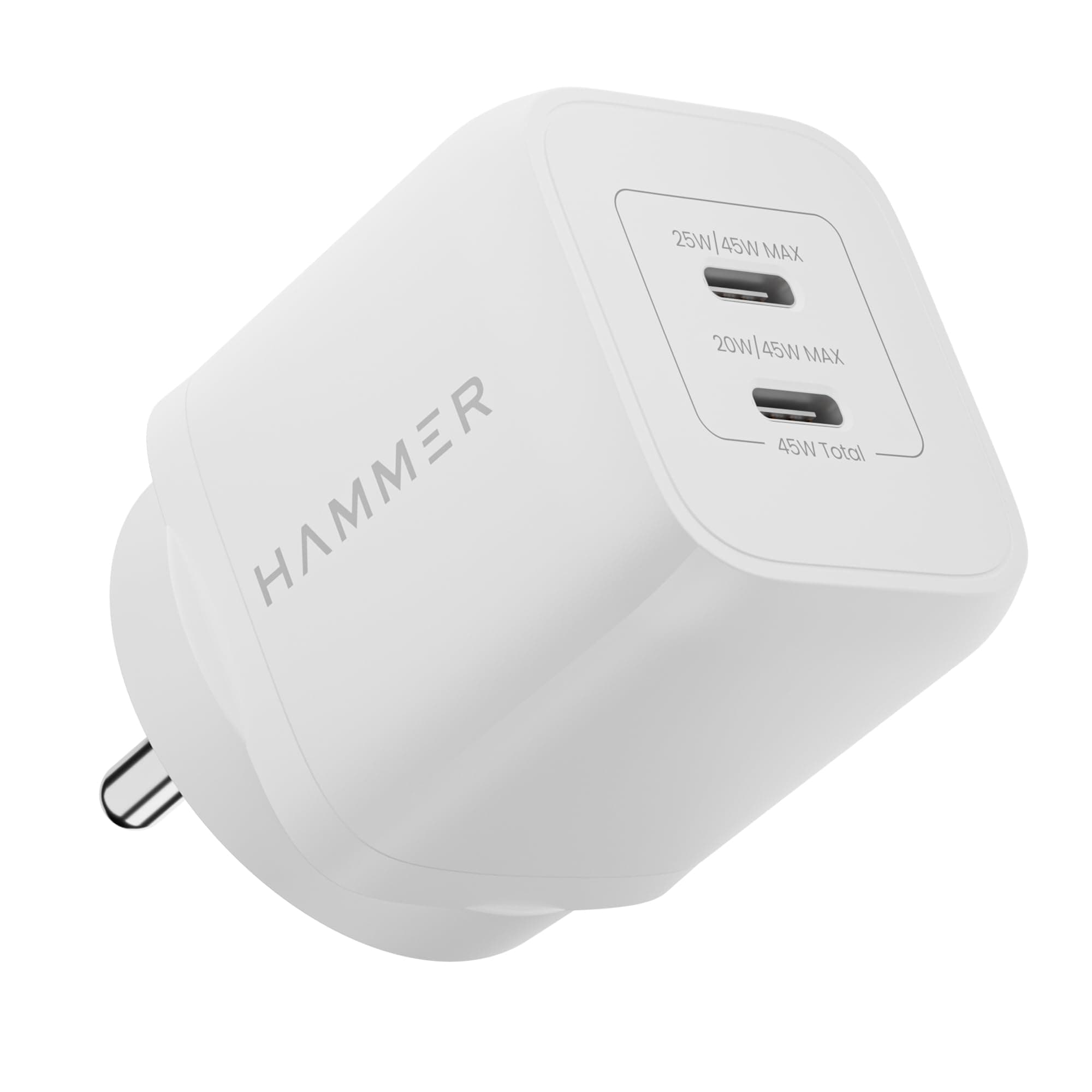 HAMMER 45W GaN Charger Dual USB-C Fast Charger Type C | PD & PPS Mobile Charger C Type Fast Charging for iPhone 17-12, Samsung, MacBook, iPad | 2-Year Warranty