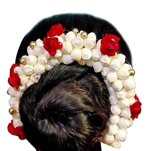 PRAVRAJYA Artificial Jasmine Mogra and Rose Flower Hair Gajra Garland Juda Decoration Phool Gazra Hair Accessory for Girls & Women