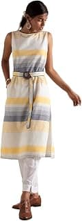 Indya Women's Cotton Regular Fit Striped Dress Shirt Kurta