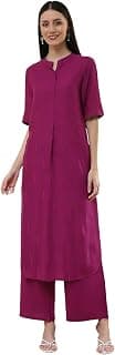BIBA Women Viscose Rayon Straight Solid Suit Set