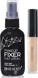SWISS BEAUTY Long lasting Misty Finish Professional Makeup Fixer Spray for Face makeup|70 ML| & Swiss Beauty Liquid Light weight Concealer | Shade- Medium - Moyen, 6g |