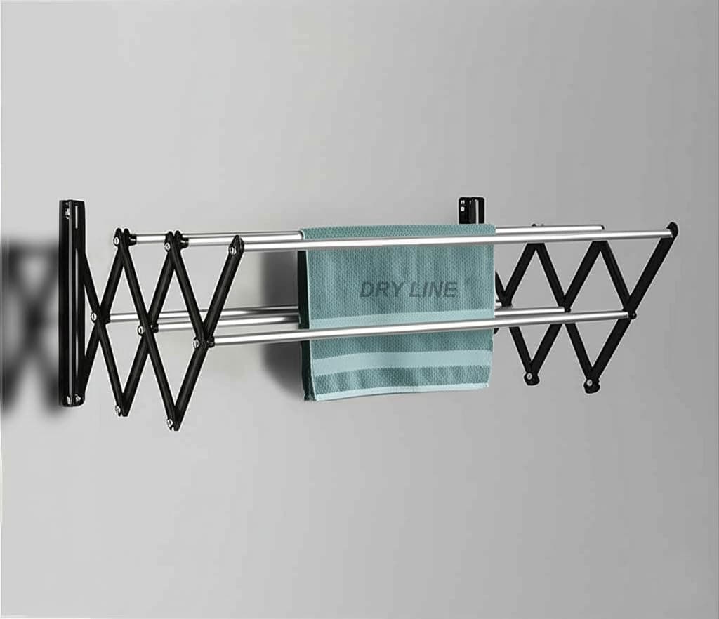 DRY LINE Powder Coated Steel Foldable Wall Mount Cloth Drying Stand (2.5Ft, 12 X 30, Black & Silver)(Powder Coated Steel)