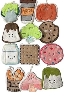Cute Hanging Hand Towels 2 Pack – Kawaii Kitchen & Bathroom Hand Towels with Loop, Soft Absorbent Microfiber Cloths, Cartoon Food Design, Quick-Dry Dish & Hand Towel (Random Assortment)