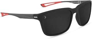 Eyewearlabs KAEN | Polarized Full Rim Sports Rectangular Branded Stylish Sunglasses For Men & Women | 100% UV Protection Shades | Cricket Sports Cycling Driving | Black Lens | Medium