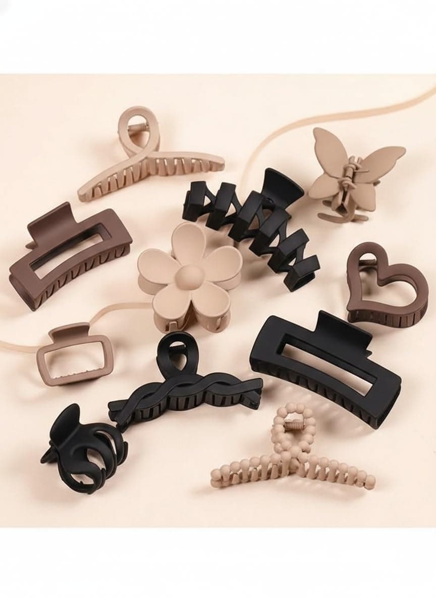Premium 11 Pcs Matte Finish Hair Claw Clips for Women and Girls - Trendy Neutral Nude Colors, Non-Slip Strong Hold Hair Accessory Set, Aesthetic Minimalist Butterfly, Flower, and Geometric Designs, Perfect for Thick and Thin Hair, Durable Hair Clamps , Party, and Styling - Large & Medium Sizes (Combo Pack)