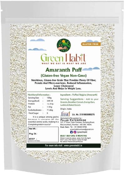 Greenhabit Amaranth Puff (Rajgira Puff) | Gluten-Free |Vegan|Non GMO| (200gm Pack of 3)