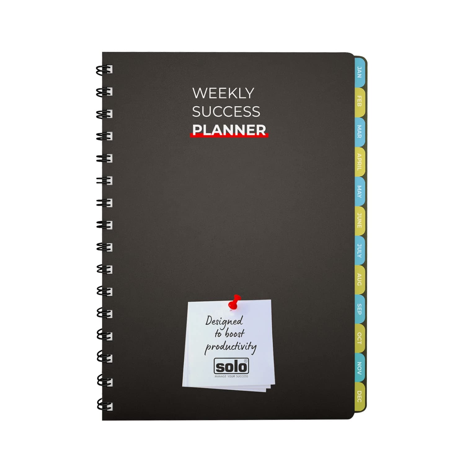 SOLO 2026 Weekly Success Planner – A5 Size | 126 Pages | Reattachable Month Dividers | 53 Weeks Undated | Hard Bound Cover Journal | Project & Goals Tracker | Plan Schedule, Manage To-Do Lists & Notes | Ideal for Office, Home & Students (Black With Calendar, Weekly Portrait)
