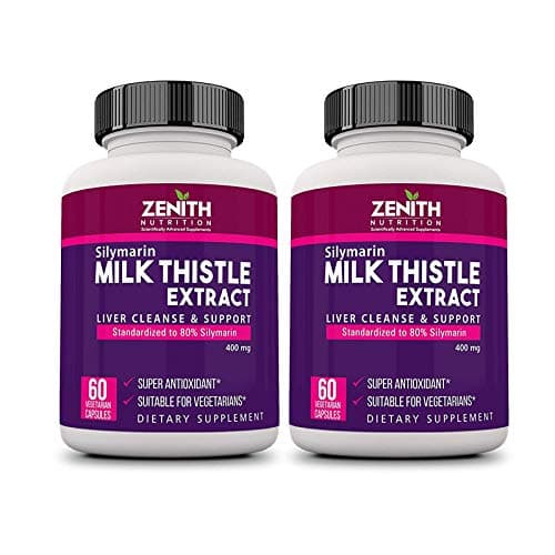 Zenith Nutrition Silymarin Milk Thistle 400mg - 120 Veg Capsules | Supports Healthy Liver Function (60 capsules X 2 Bottles)