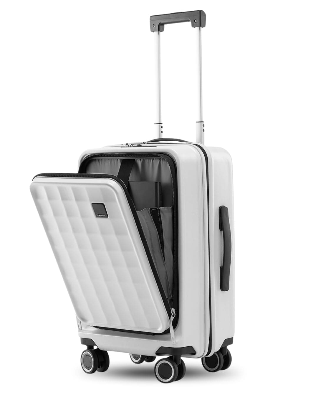 SNITCH Rubik Laptop Cabin Size Off White Polycarbonate Hard Travel Suitcase - Trolley Bag Small & Luggage with 8 Wheels, Premium Lock, Laptop Compartment & Free Shoe Bag