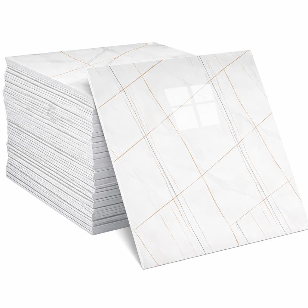 WALLVEAR UV Marble Wall Panel 2x2 Ft | PVC High Gloss White Gold Line (1) | Elegant Beige Marble Design with Waterproof High Gloss Surface for Premium Interior Wall Decoration