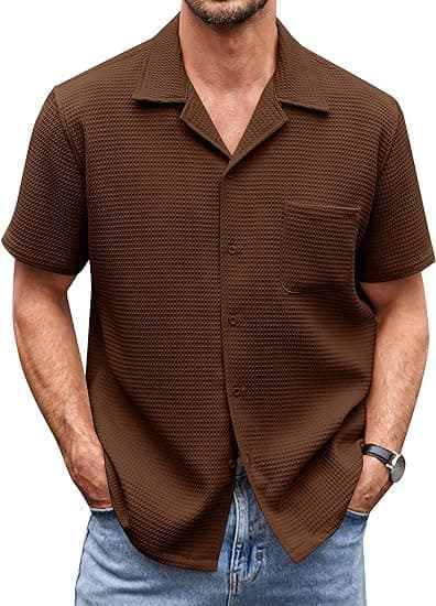 ColorChakra Casual Waffle Knit Shirt for Men Stylish Half Sleeve Mens Shirts M to 3XL