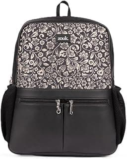 ZOUK Women's Office Backpack | Vegan Leather & Handicraft Fabric | PeTA Approved | 15.6 Inch Laptop Compartment | Dual Zipper Pockets | Water Resistant | Trolley Passthrough | 17.5L