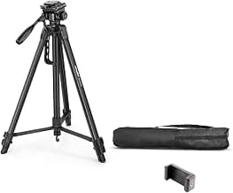 DIGITEK (DTR 550 LW) 67 Inch Foldable Tripod Stand with Phone Holder & 360° Ball Head, 5kg Load Capacity, Aluminum Alloy Legs with Rubberized Feet & Flip Locks, Carry Bag, for Photo & Video Shoots