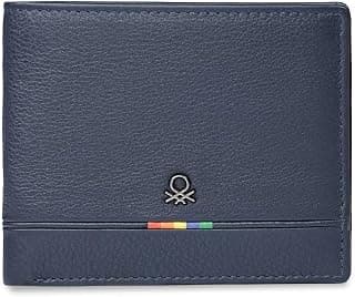 United Colors of Benetton Men's Leather Global Coin Wallet Forssa - Navy | Slim Bifold with 4 Card Slots, 2 Bill CompartMen'sts & 6-Month Warranty | Stylish Purse for Men's