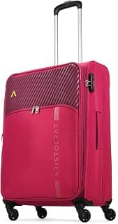 Aristocrat Striker Medium Size Soft Check in Luggage (69 Cm)|Spacious Polyester Trolley with 4 Spinner Wheels and Combination Lock|Dazzling Maroon|Unisex|3 Years Warranty