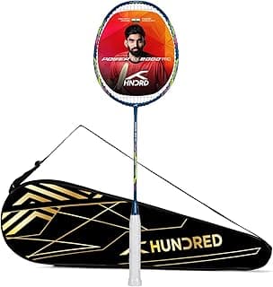 Hundred Graphite Powertek 2000 Pro Badminton Racket with Full Cover (90G, Navy)