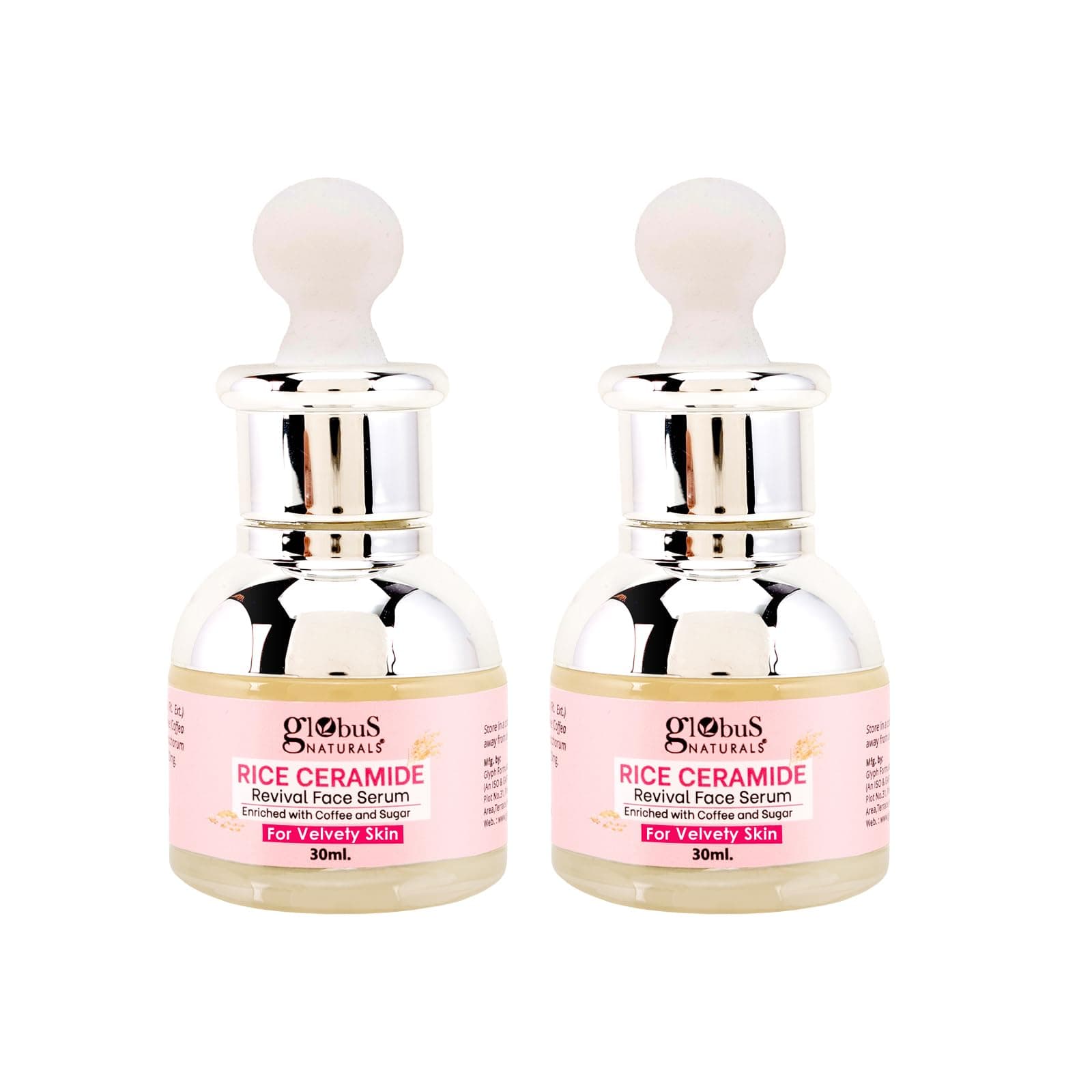 Globus Naturals Rice Ceramide Revival Face Serum, Enriched with Coffee & Walnut, For Velvety Soft Skin, 30 ml (Pack of 2)