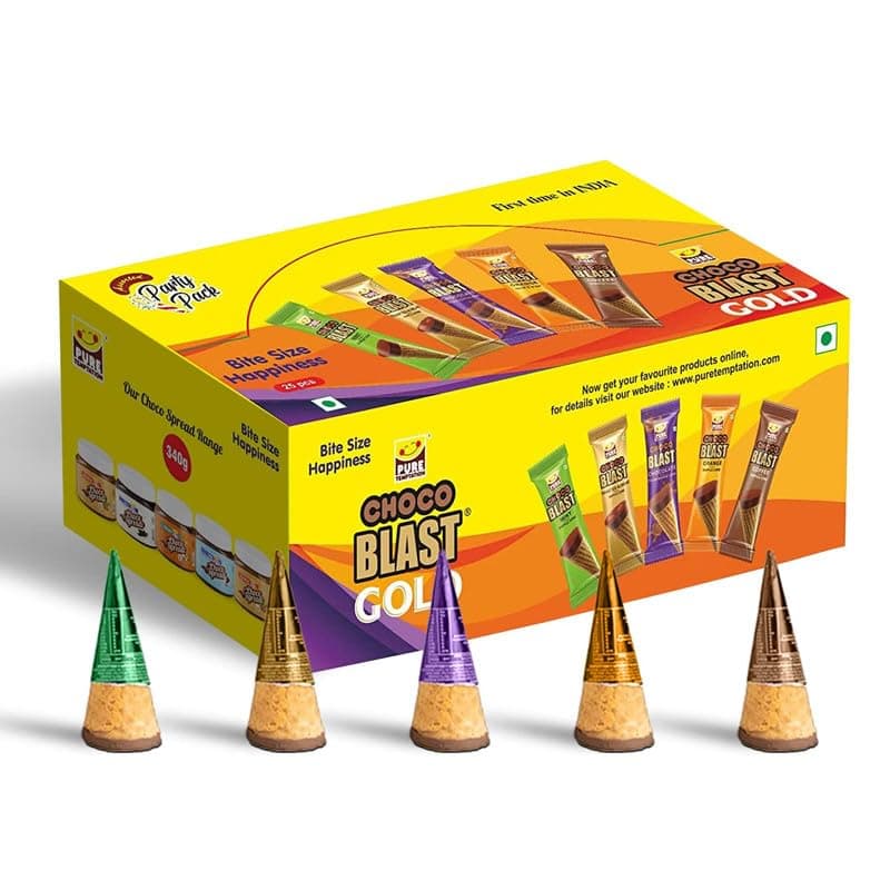 Pure Temptation Chocoblast Assorted Flavoured Waffle Cones [30 Pcs Chocolate Box] Snacks for Kids & Adults - Non-Meltable Gift Pack - Individually Wrapped Chocolate Cone Bites & Waffle Cone
