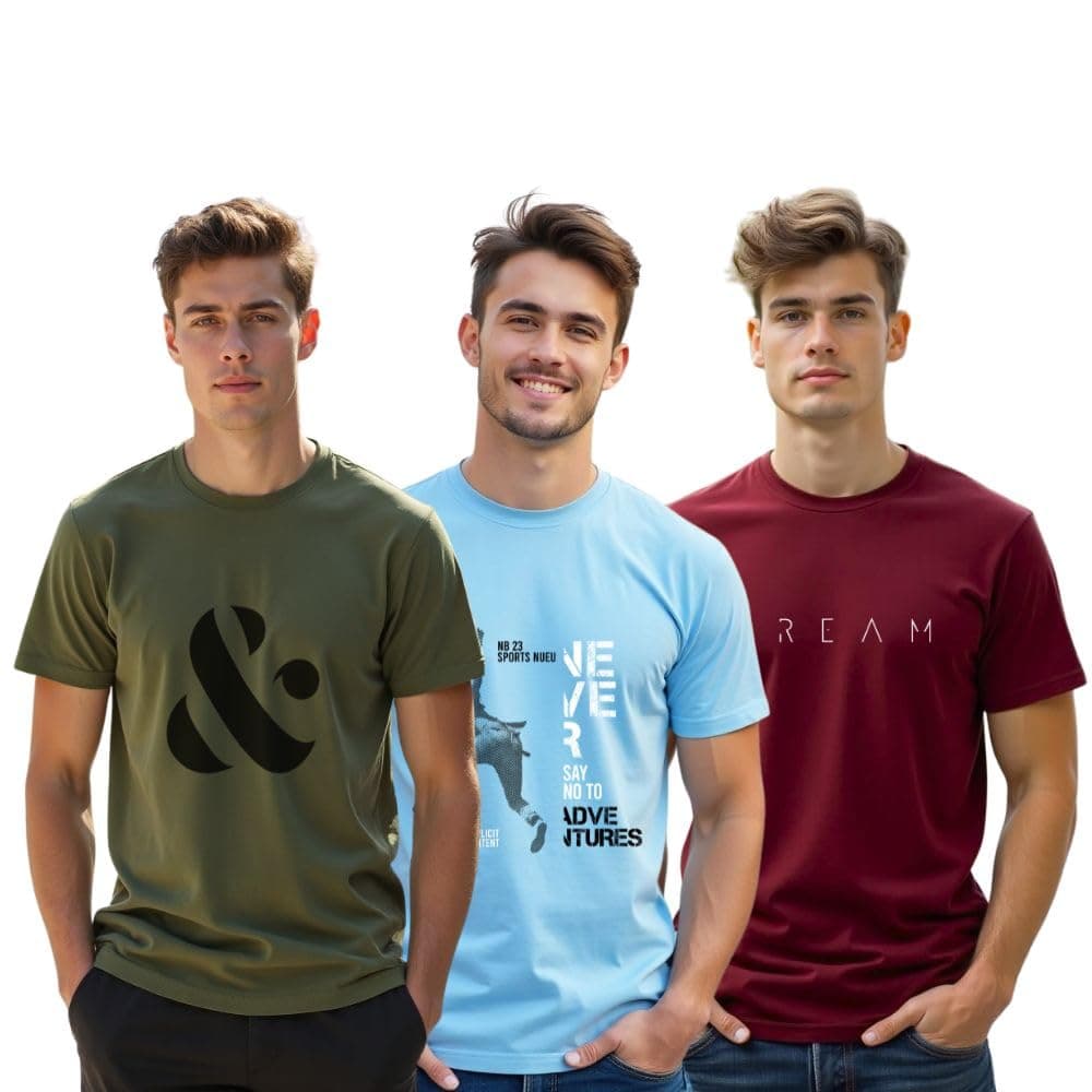 Nobero Men's Graphic Printed Regular Fit Cotton T-Shirt (Pack of 3)