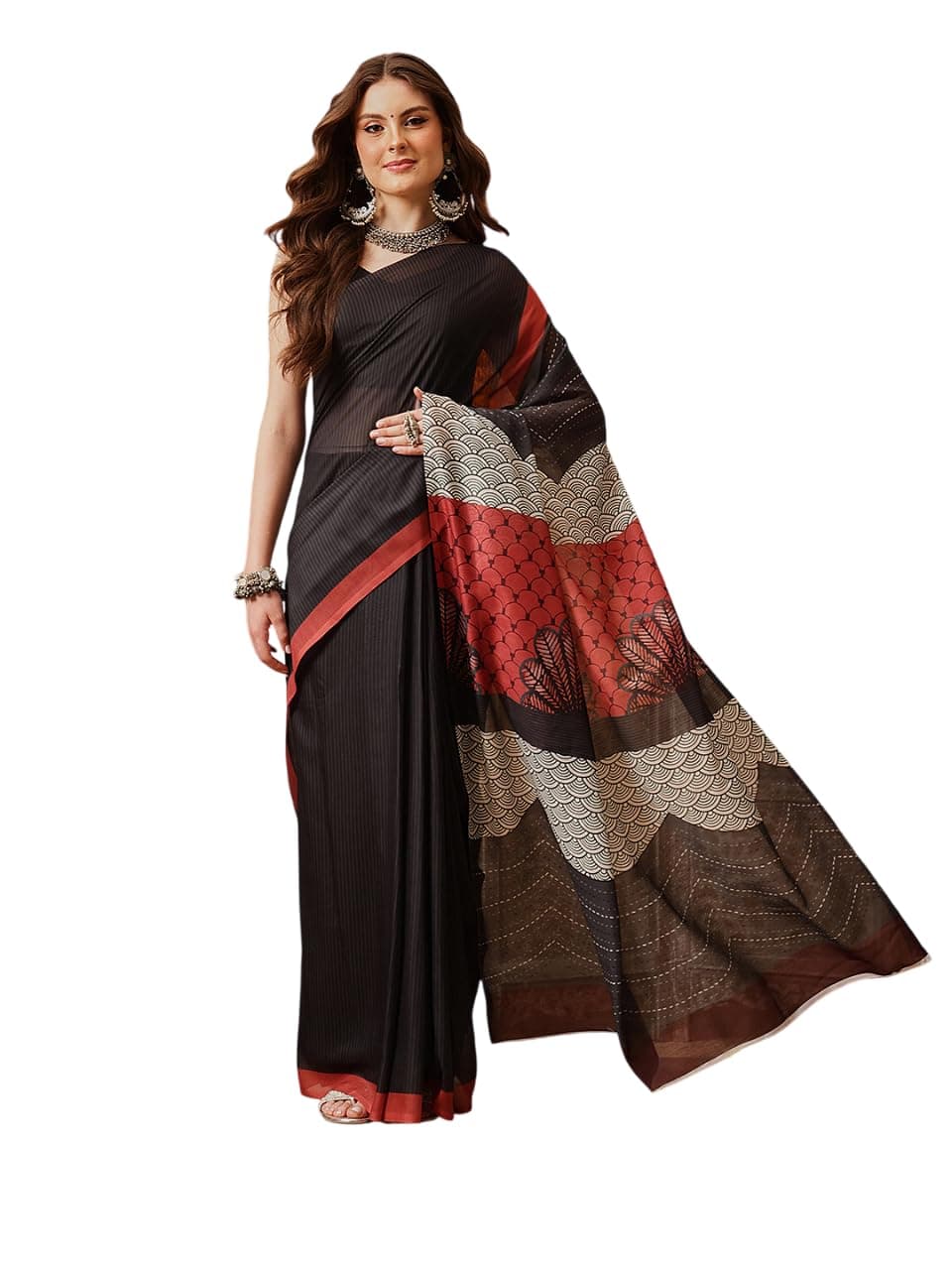 Amazon Brand - Anarva Kalamkari Cotton Chanderi Ready to wear Saree