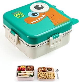 Brand Conquer Green Kids Lunch Box – Stainless Steel Insulated Tiffin for School with Spoon, BPA-Free | Leak-Resistant Bento Box with Tray & Container | 800 ML(Green, Super Dinosaur)
