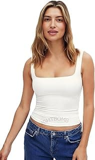SIGHTBOMB Microfiber Ultra Soft Feather Touch Seamless Front SOFTLINE Square Neck Double Layered Support Spaghetti Tank TOP for Women