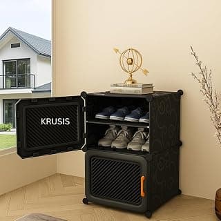 Premium 4𝐒𝐡𝐞𝐥𝐟 Plastic Shoe Rack for Home Shoe Rack with Door Storage PP Plastic Organizer with Metal Door Frame, Chappal Sandals Stand Home with for Entryway, Bedroom Living Room(Gray)