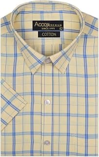 ACCOX Men's Breathable Cotton Half Sleeves Regular Fit Checkered Formal Shirt for Men (O_GCR168)