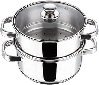 Vinod 2 Tier Stainless Steel Idli Steamer for Kitchen with Glass Lid - 18 cm | 2.5 mm Thick Base | Modak, Momo, Idiyappam, Vegetable, Puttu Maker and Steamer| Induction Base - 2 Year Warranty | Small