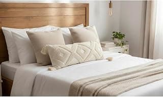 Boho Tufted Lumbar Cushion Cover with Tassel, Floral and Geometric Design, 14x36 Inches (Beige D, Lumer Cover + Filler Combo)