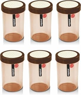 Nayasa Plastic Retro 1 Litre BPA Free Food Grade Airtight Kitchen Storage Container With Lid - Set Of 6 | Brown