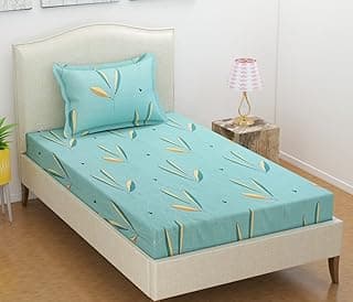 BSB HOME 180 TC Microfibre Glace Cotton Mint Green Single Bedsheet with One King Size Pillow Cover - Coat & Diwan Bed Bedsheet 60 x 90 inches