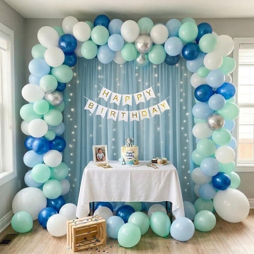 SpecialYou® Happy Birthday Decoration Kit for Boys- 61Pcs with Blue, Mint Green and White Balloons for Decoration for Birthday Decor Items for Baby Boy, Balloons for Decor