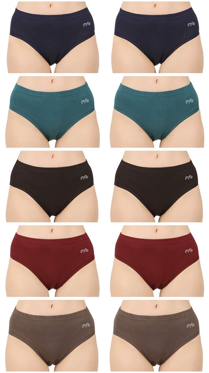 RVB Fashions Womens Cotton Panty (Pack of 10), Plain, Assorted Colour, Inner Elastic