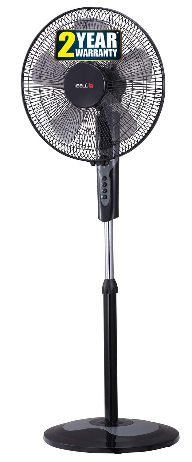 IBELL CHROME10 Pedestal Fan with 2hr Timer, 5 Leaf, High-Speed Motor, Height Adjustable, Portable (Black), 406.4 mm