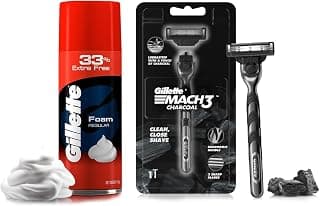 Gillette Mach3 Charcoal Shaving Razor for Men with New Enhanced Lubrastrip with a Touch of Charcoal for a Clean Close Shave & Gillette Classic Regular Pre Shave Foam, 418g with 33% Extra Free