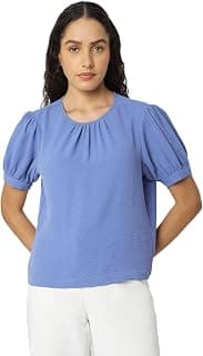 VERO MODA Women Polyester Regular Fit Solid Round Neck Top