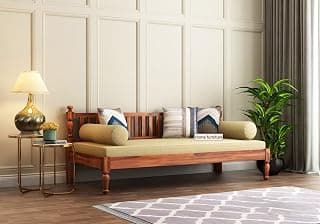 Home Furniture Wooden Couch Diwan Sofa Settee for Living Room and Office | Three 3-Person Sofa | Art Deco, Sheesham Wood | Natural Teak Finish (Brown)