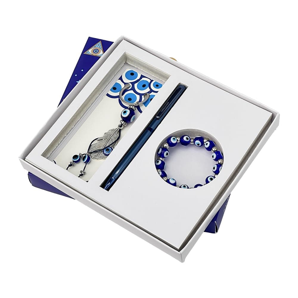 Submarine 1572 Evil Eye Gift Premium Combo Set - Ball Pen with Blue Finish, Evil Eye Bracelet, and Keychain - Stylish and Elegant Gift Set