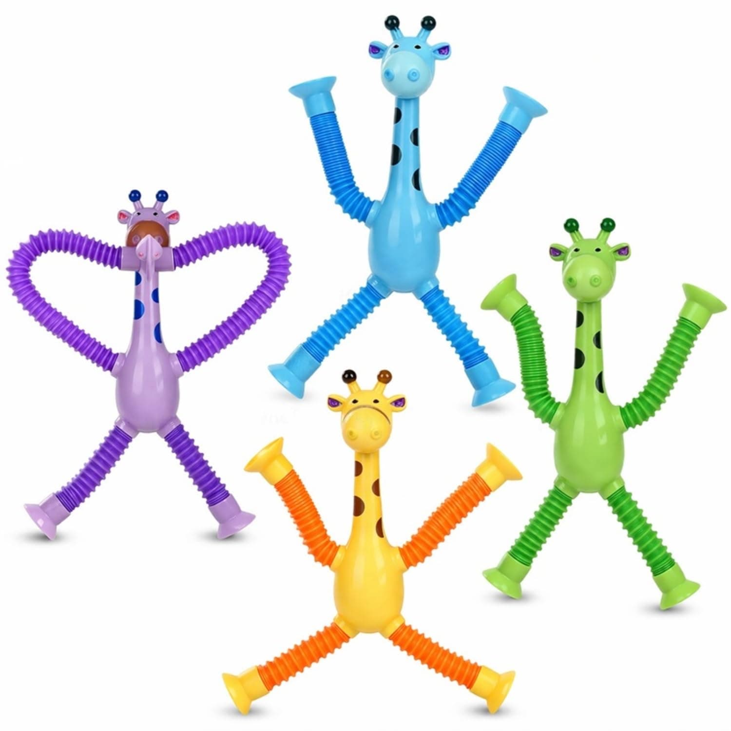 Toy Imagine Telescopic Suction Toys Pack of 4 Giraffe | Travel Friendly Suction Toys for Toddlers & Kids | Engaging Baby Toy for Flight, Car & Home | Unique Sensory Toy for 1+ Year Olds