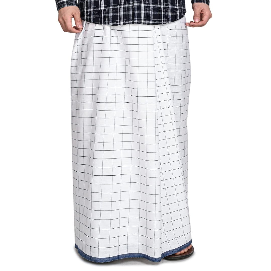 Zoiora Pure Cotton Blue Check Lungi for Men 1.98 x 1.28 Meters | Premium Ethnicwear for Men, Blue Checkered Lungi, Unstitched Premium Single Dhoti, Soft and breathable fabric